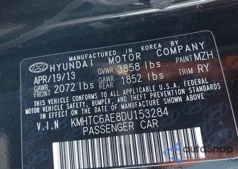 2013 Hyundai Veloster Turbo W/Black z USA, uszkodzony, nr VIN KMHTC6AE8DU153284